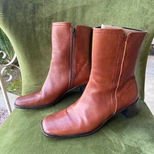 Vintage 90s Coach Square Toe Leather Ankle/Mid-Calf Boots
